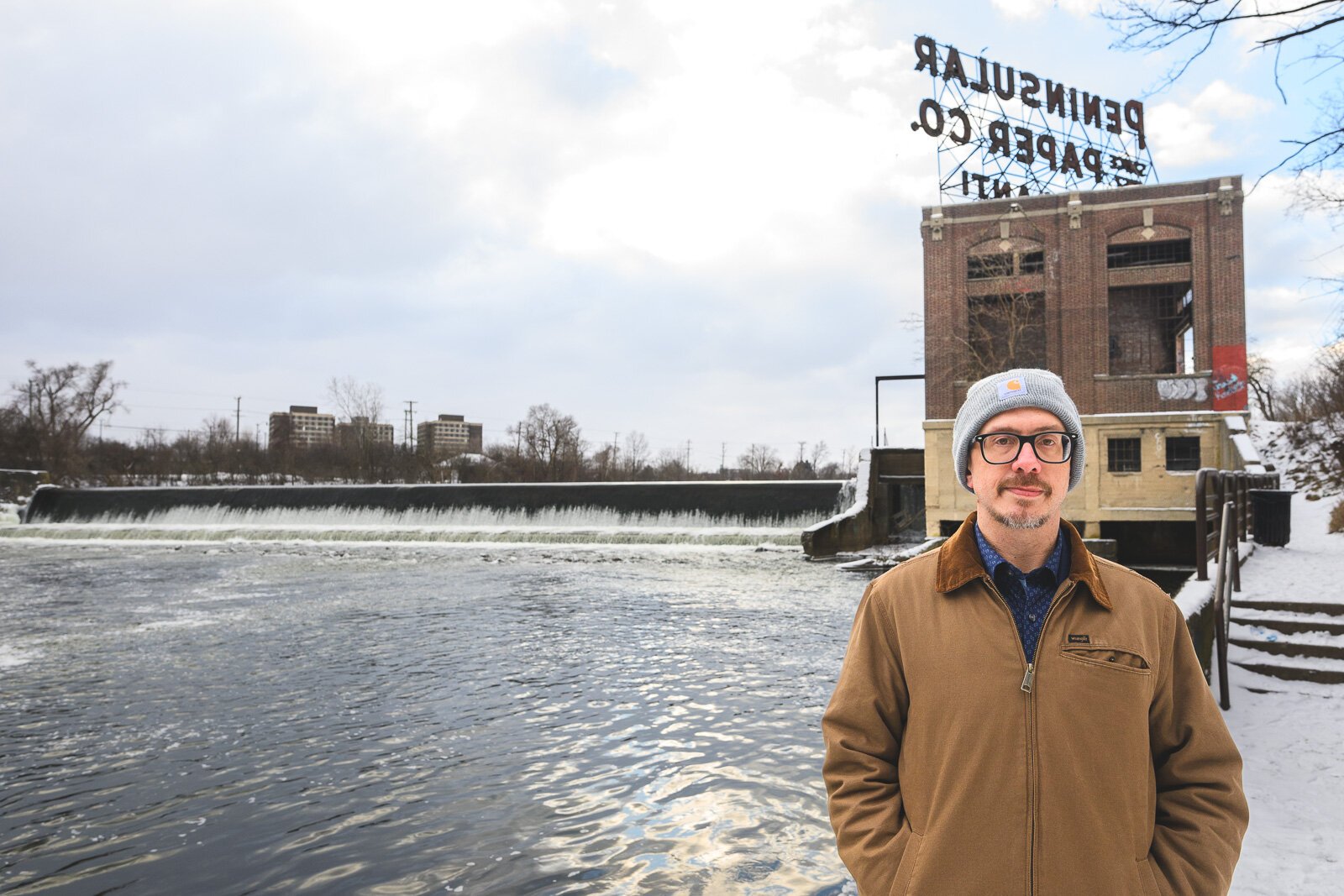 Ypsilanti City Manager Andrew Hellenga at the Peninsular Dam.