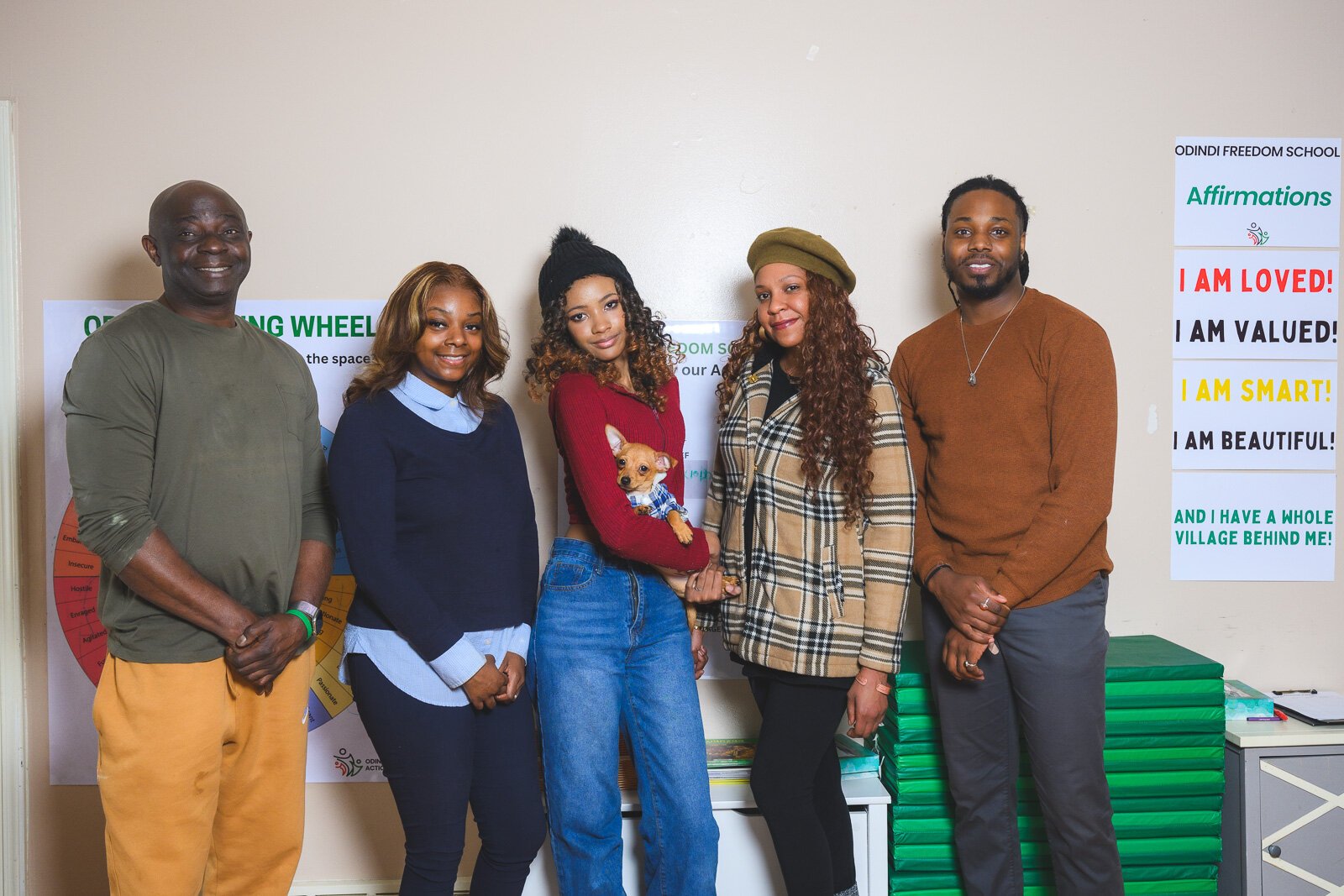 OYA members Bambo Oluwadare, Seven Brown, Layla Broaden, Sheila Washington, and Akin Oluwadare.