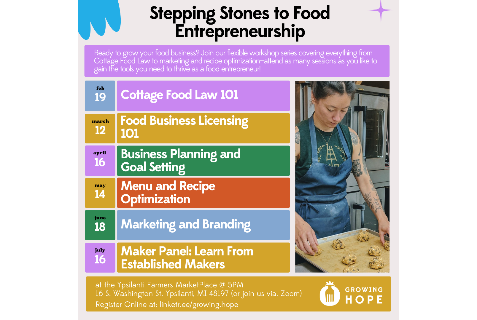 A flyer for the "Stepping Stones to Food Entrepreneurship" series.