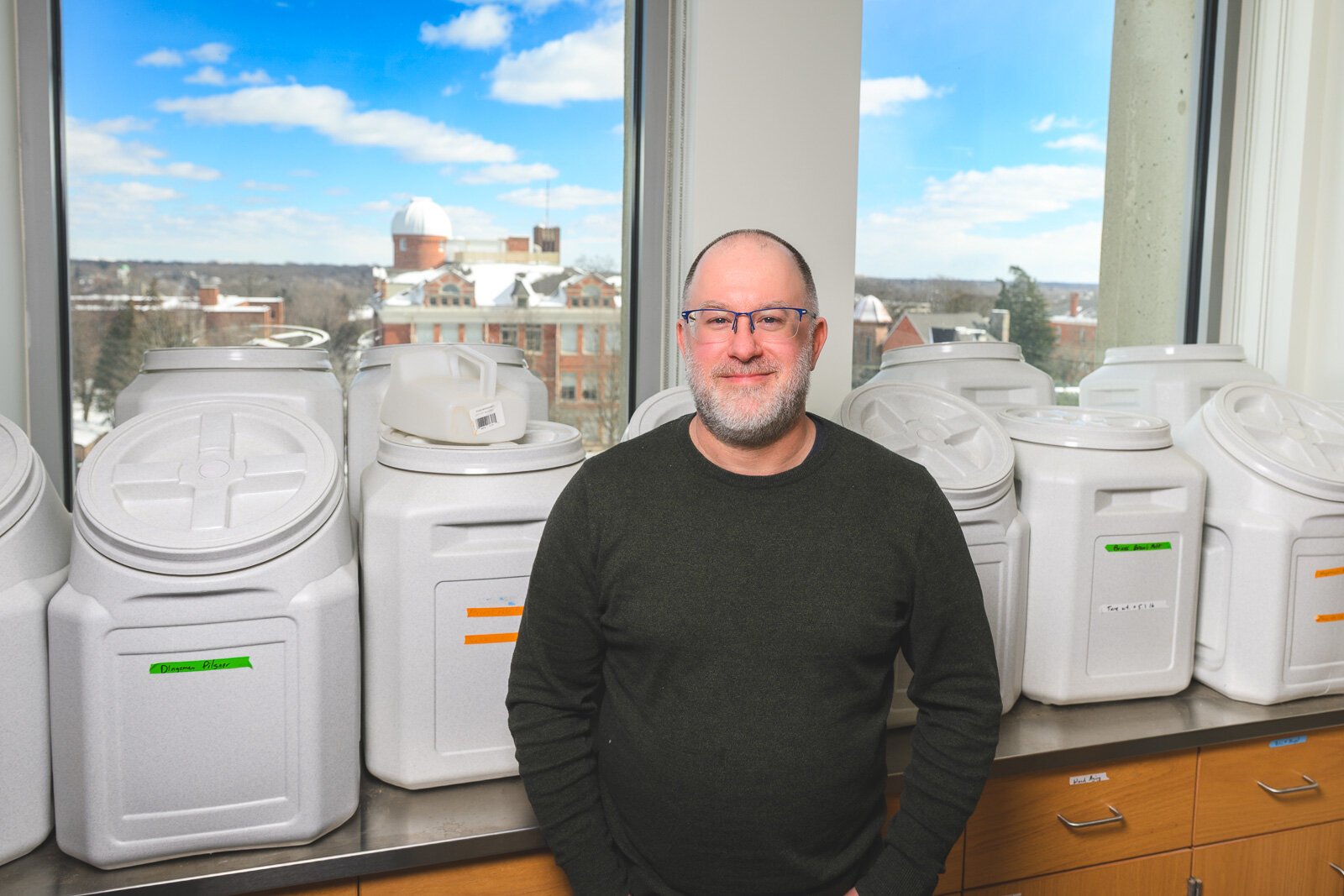 EMU organic chemistry professor Dr. Cory Email in EMU's fermentation lab.