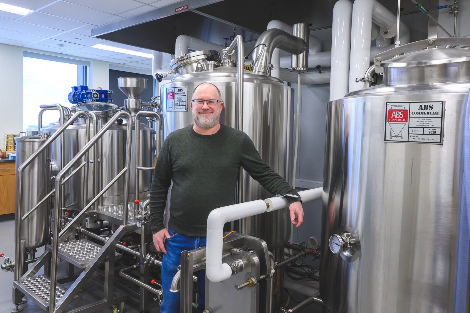 EMU organic chemistry professor Dr. Cory Email in EMU's fermentation lab.