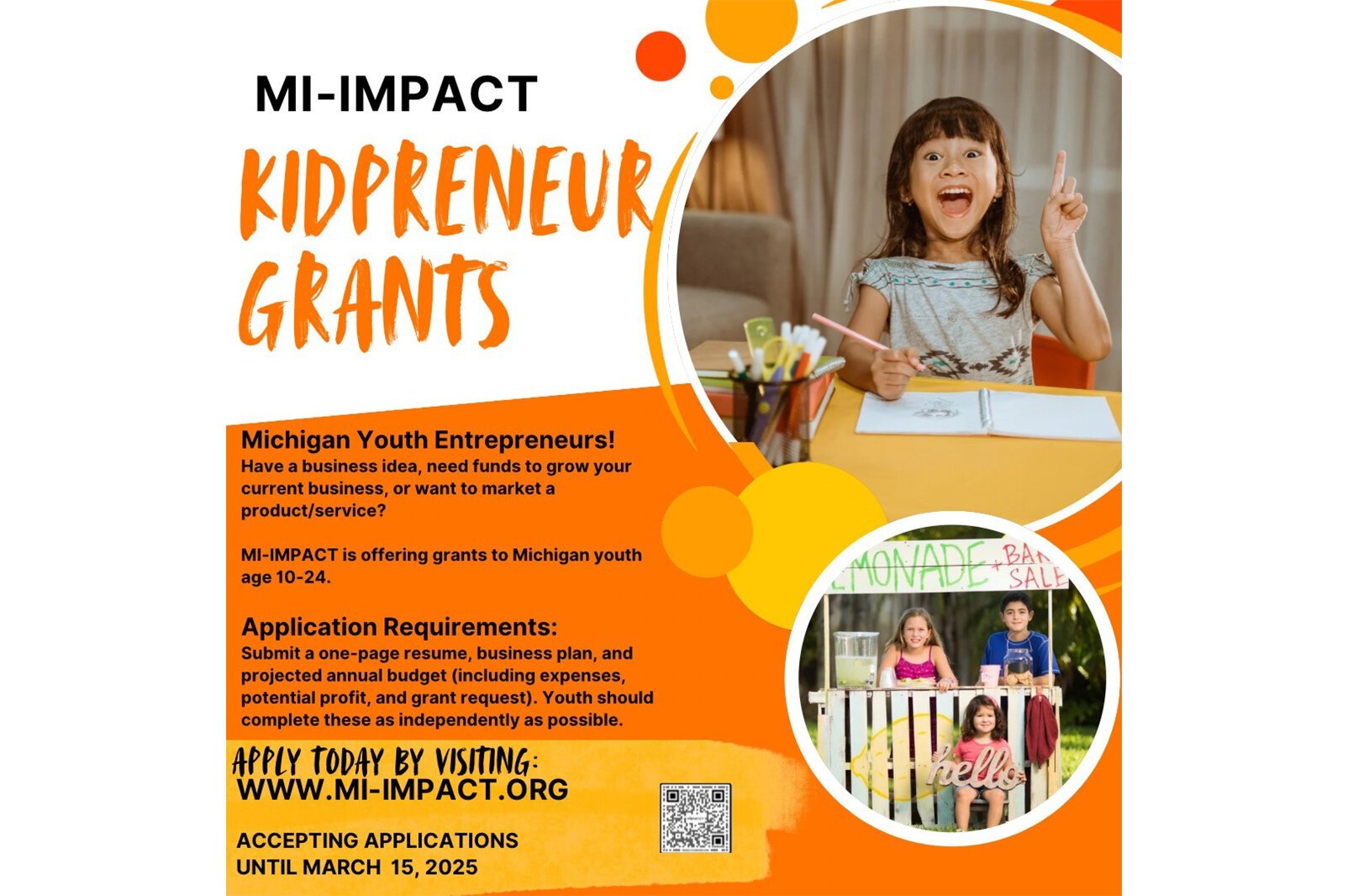 A flyer for the Kidpreneur! Grant program.