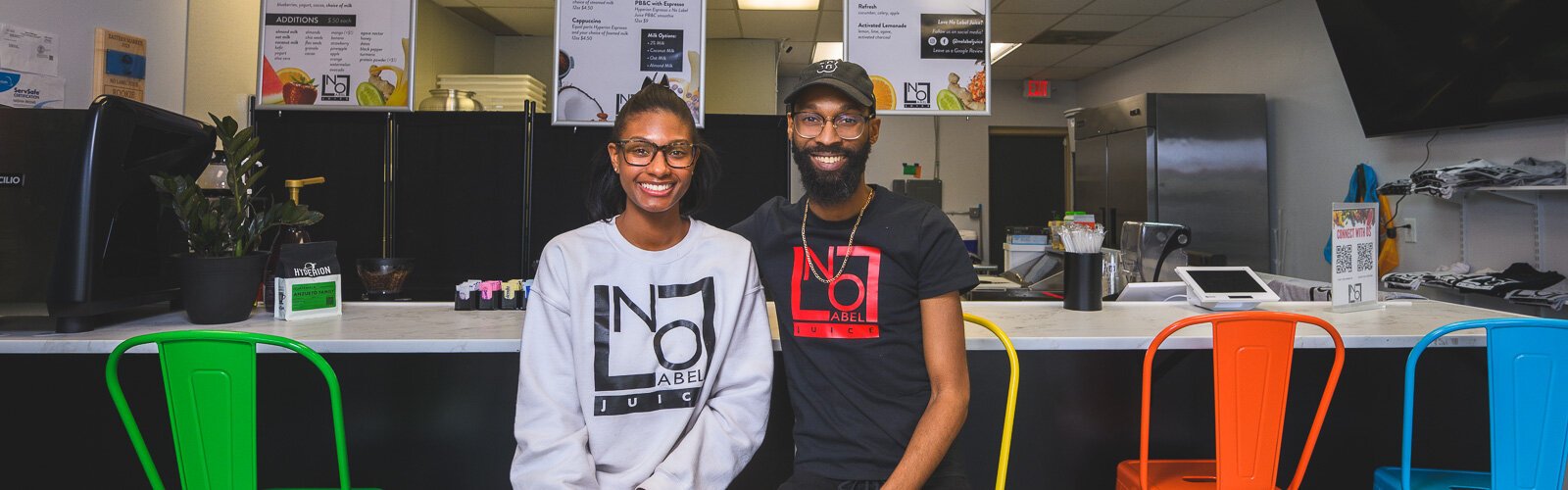 Nashia and Brandon Frye at No Label Juice's Washtenaw Avenue location.