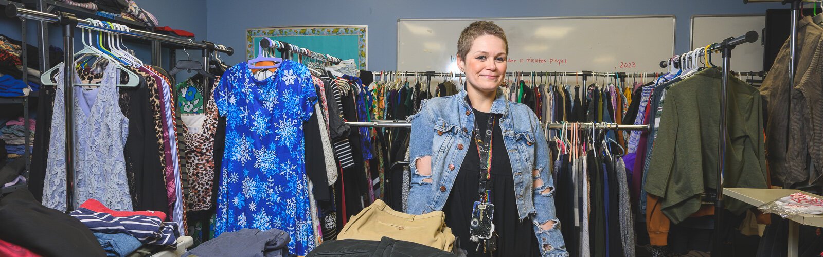 YCHS social worker and Grizzly Boutique manager Kimmy Johnson at YCHS' clothing closet.