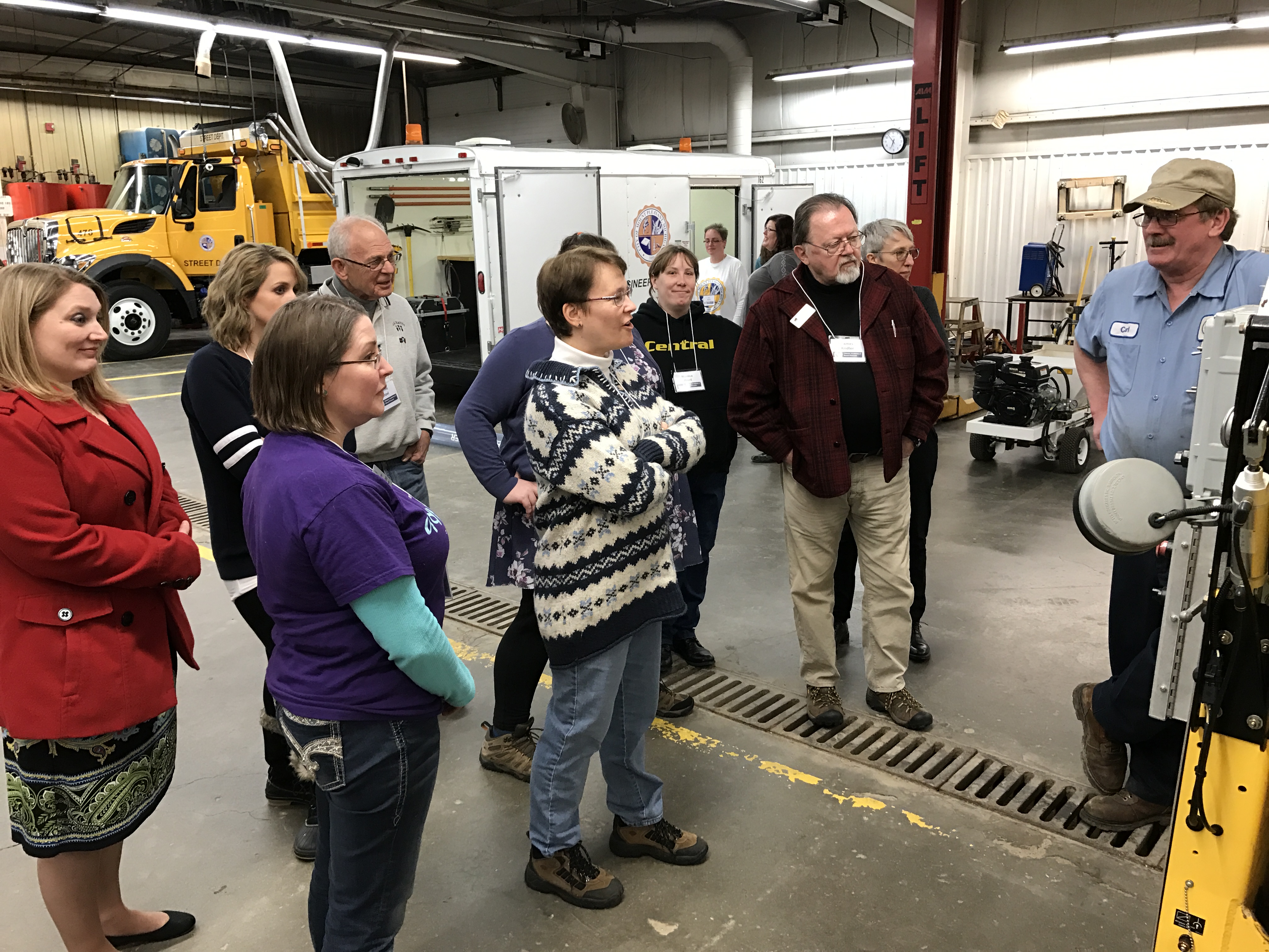 At the City Motor Pool learning about the City’s vac truck.