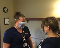 Sarah Bloomfield, a hospice nurse for MidMichigan Home Care at the Woodland Hospice House in Mt. Pleasant, has been making face masks that allow the hearing-impaired to still lip-read.