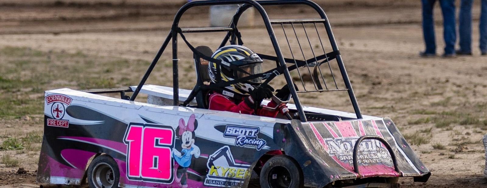 Lilly Barber racing at the Mt. Pleasant Speedway.