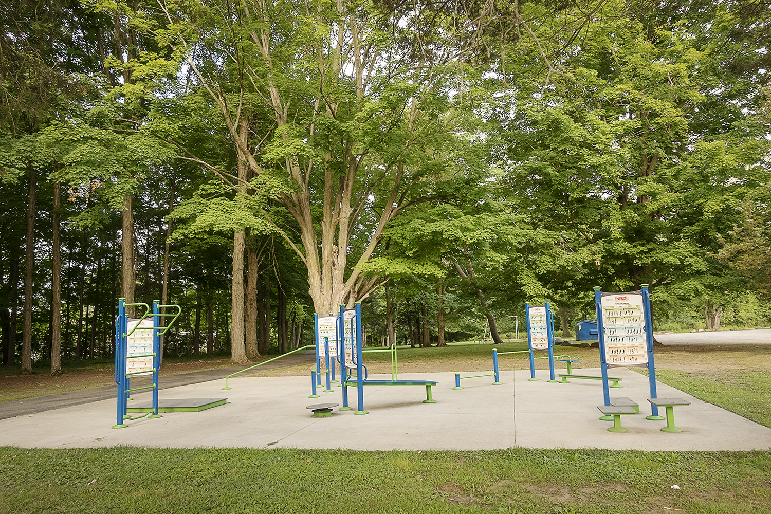 Flushing, MI - Monday, July 16, 2018: An exercise, bodyweight and fitness area at the Flushing County Park.