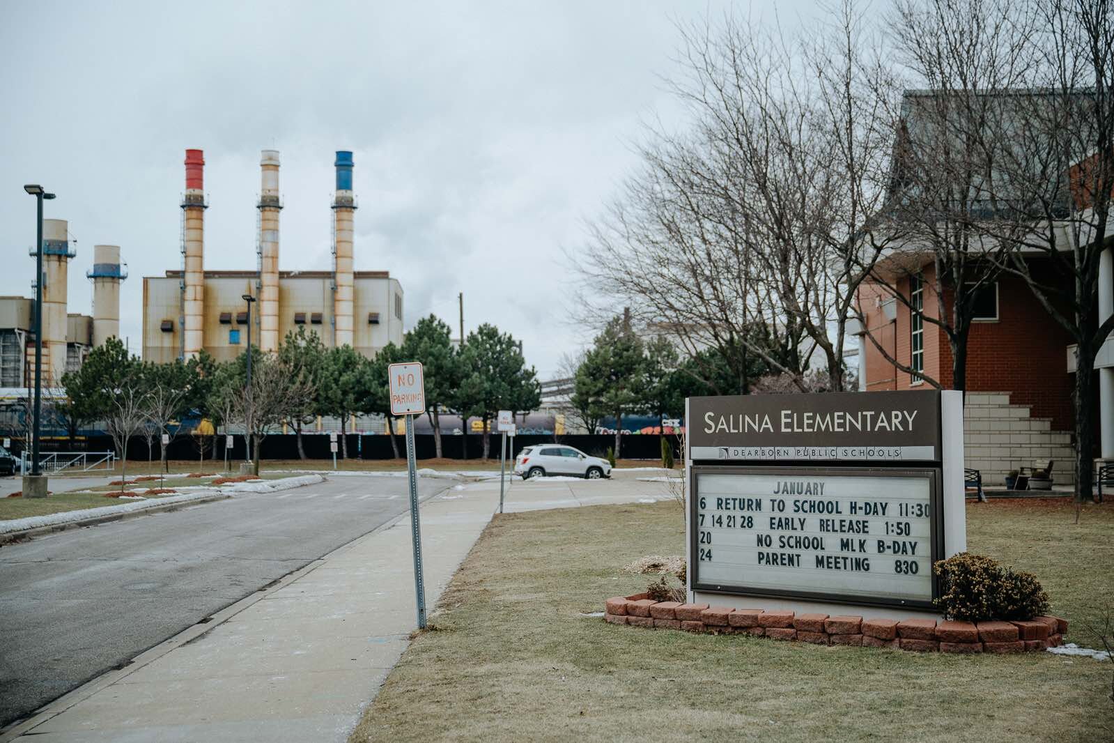 One of the air quality monitors is in the parking lot of Salina Elementary school, near to a factory