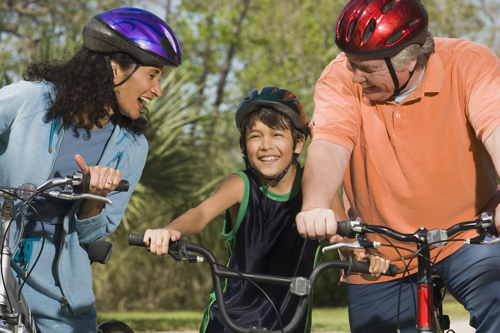 A family on bikes