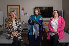 Care Model Training recipients Dinora Quintanilla (far left) and Kim Poplaski (far right) with Care Model Training facilitator Vanessa Jimenez (center).