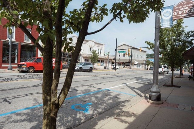 Part of the streetscape of downtown Wayland.