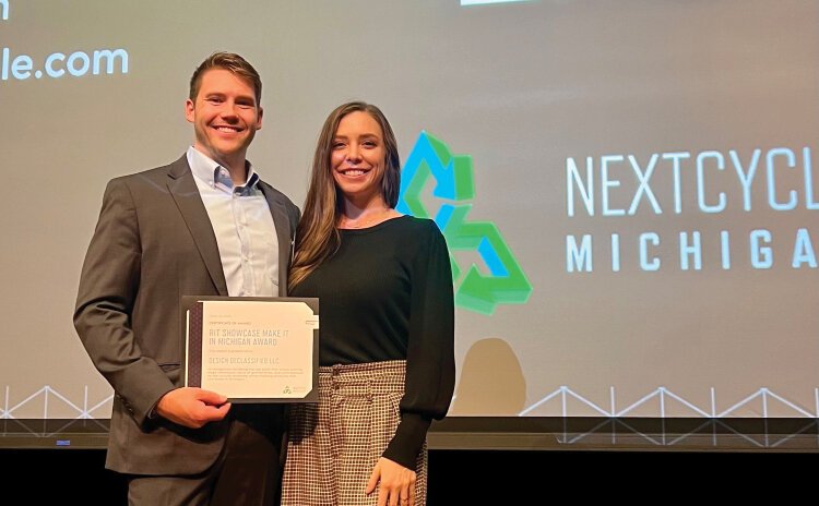 Jared Seifert and Lauren Copping of Design Declassified at the 2024 NextCycle Michigan Accelerator awards ceremony.