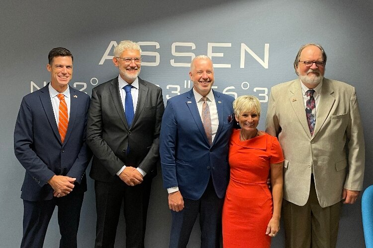 During visit to Assen:  IRC Commissioner Michael Start, Assen Mayor Marco Out, Mayor Nathan Bocks, Elizabeth Bocks, Holland Councilmember Dave Hoekstra. (Nathan Bocks)