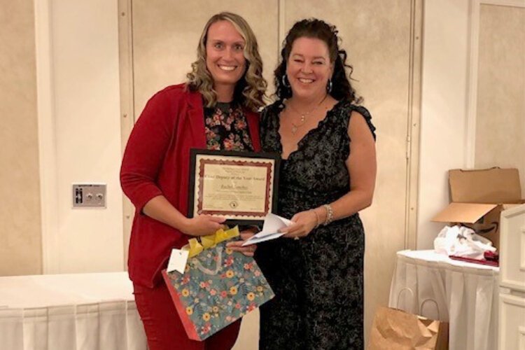 Rachel Sanchez, left, received the Chief Deputy of the Year Award from the Michigan Association of Register of Deeds. Karen Hahn, the Mecosta County Register of Deeds, right, presented the award.