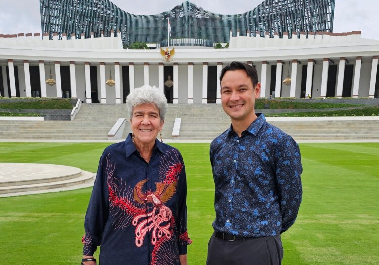 Charles Elwood (right) and Undersecretary Marisa Lago at the Presidential Palace at Indonesia’s new capital city, Nusantara.