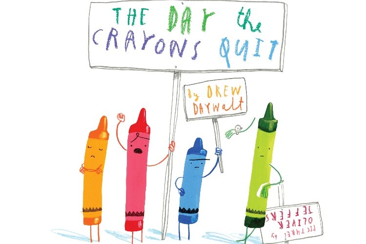 The exhibit features 80 original artworks from Oliver Jeffers’ best-known books such as “The Day the Crayons Quit."
