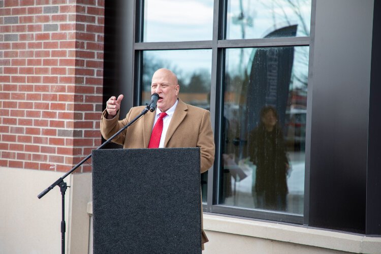 Hudsonville Mayor Mark Northrup speaks at an open house for Holland Hospital's new location in his city.