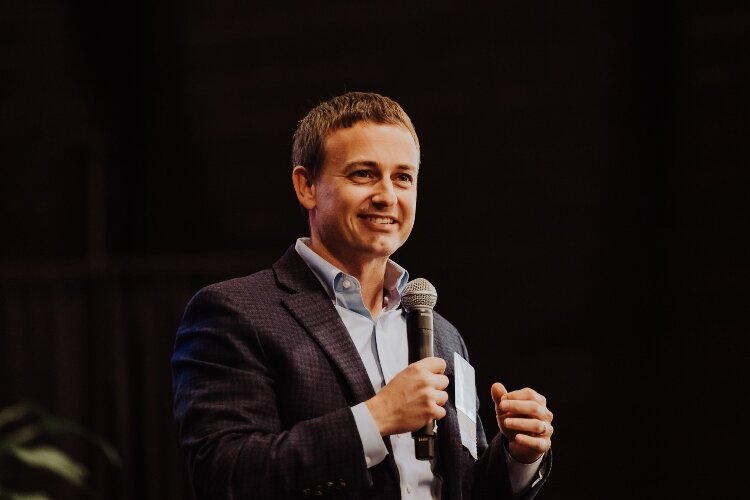 New CFHZ CEO/President Patrick Cisler speaks at the 2023 Annual Luncheon. (CFHZ)