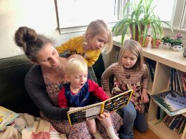 Pawloski family reading time is usually in the afternoon.