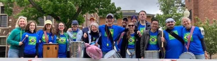 Members of the Holland Samba School after performing at the Tulip Time Festival.