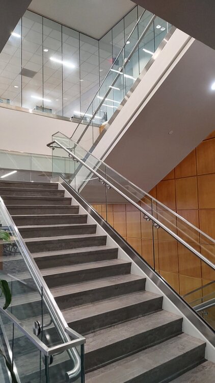 Renovations at Herrick District Library included an entirely new staircase in a new location to open up the library's floorplan.