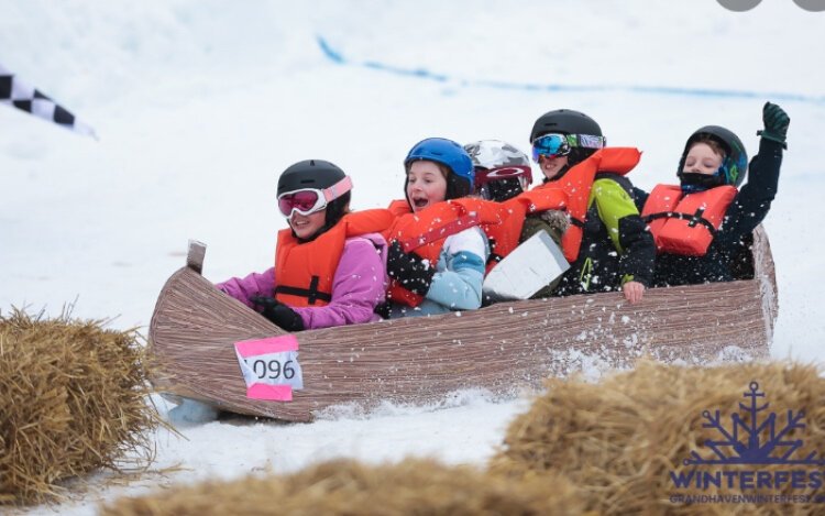 The cardboard sled race is just one of the many fun activities on the schedule for Winterfest 2025, set for Thursday through Sunday, Jan. 23-26, in Grand Haven.