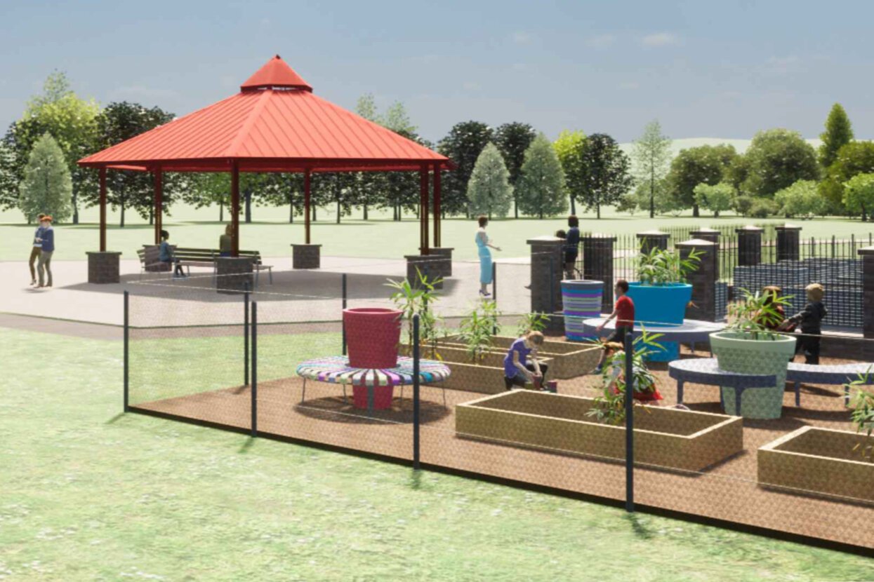 Conceptual rendering of the community garden at Nelson Park.