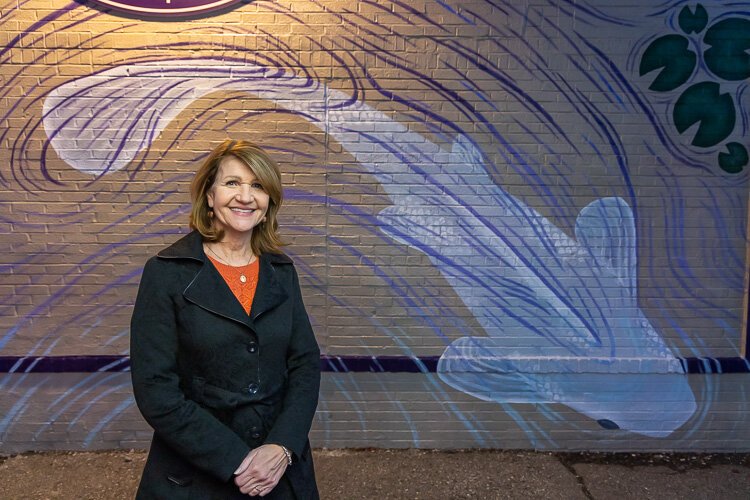 Cathy Dinan Dillon at the new pocket park site in downtown Farmington. (Photo: David Lewinski)