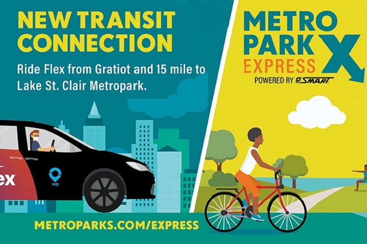 Image promoting the Metropark Express transit service at Lake St. Clair Metropark.