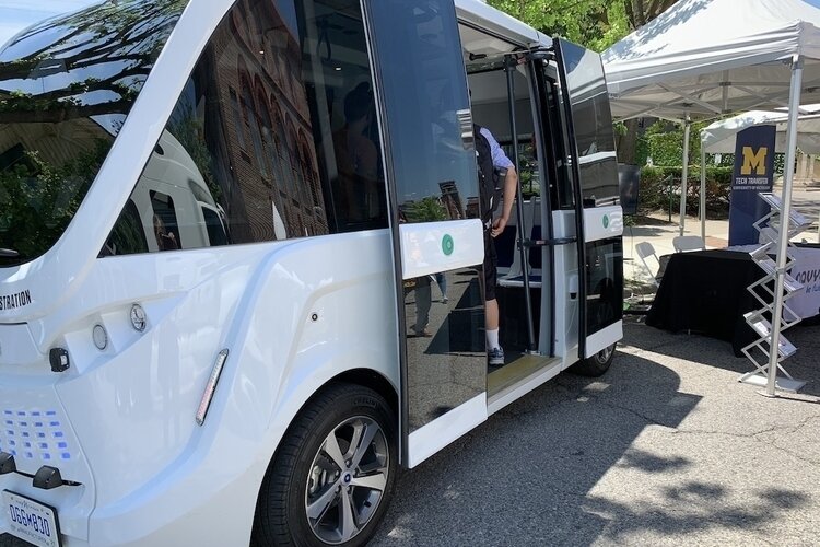 A NAVYA shuttle at Mobility Row.