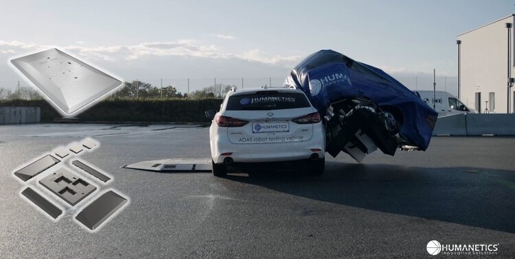 A car crashes into Humanetics' UFO dummy car.