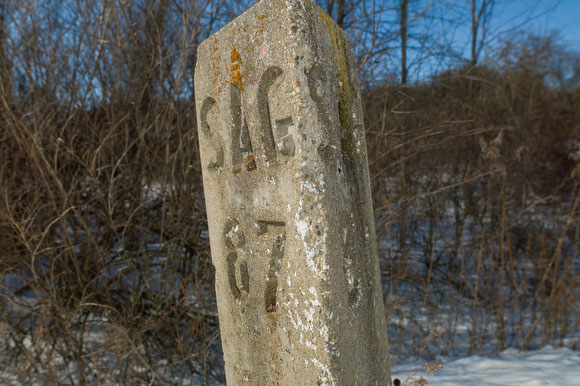 A mile marker on the rail trails of West Michigan.