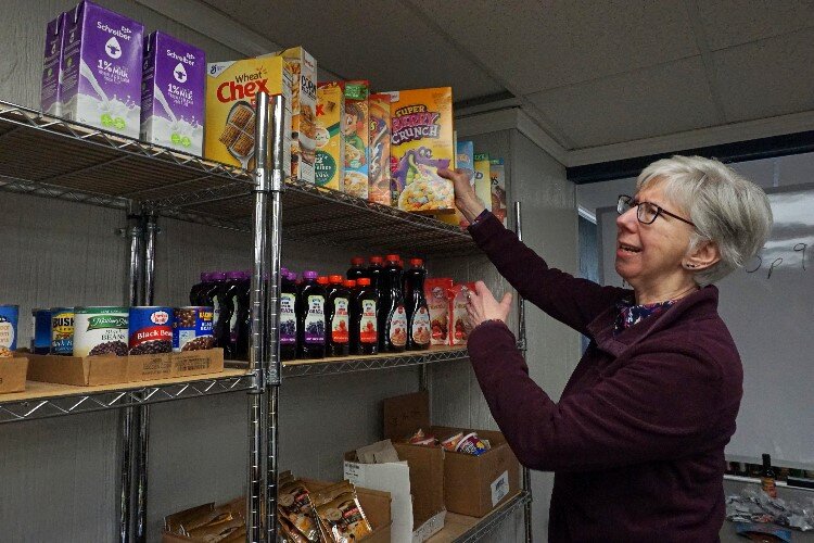 Clients of the SAMS Pantry start their shopping experience at the breakfast section.