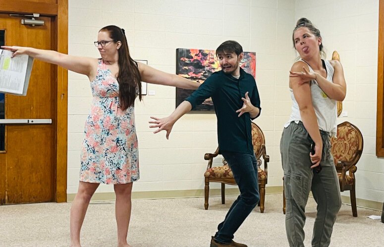 Actors Kate Fort, Austin Butterfield and Allicia Wesson in rehearsal for Comedy of Errors