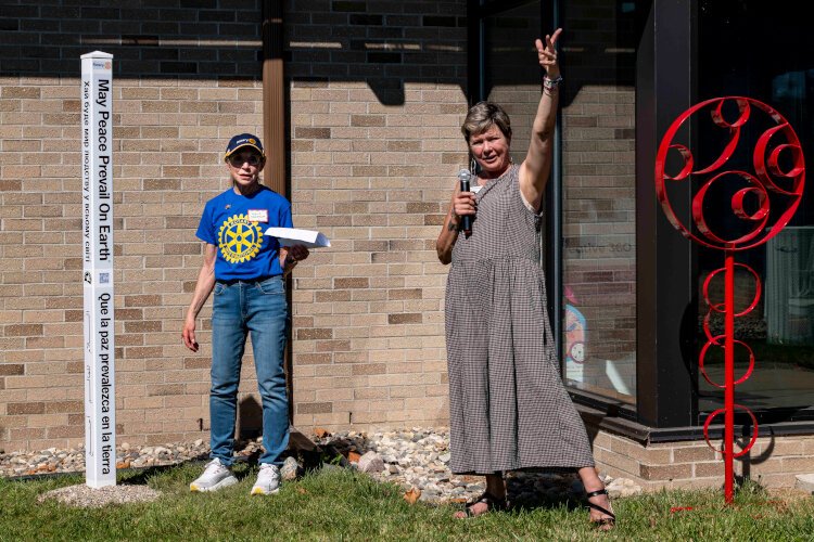 Unveiling new Peace Pole outside Creative 360