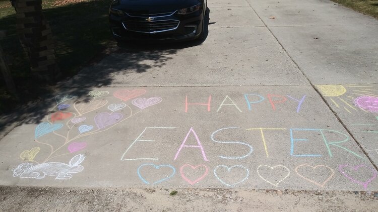 Tina Harvey created a display too large to contain in one picture with an Easter greeting.