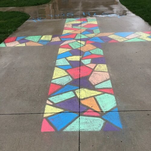 Violet and Larissa Thurlow created this colorful cross for Easter in Bay City.