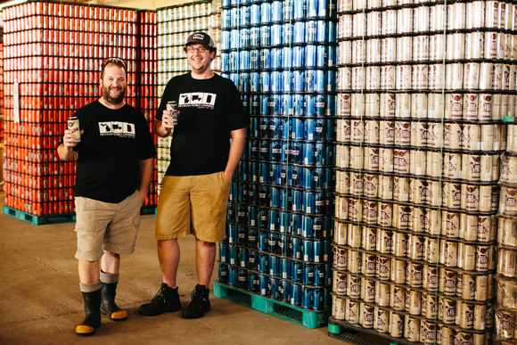 Andrew McLean and Scott Richards, Co-Owners/Operators of Michigan Mobile Canning, at Right Brain Brewery in Traverse City.