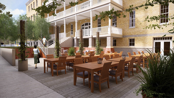 Rendered drawings of the Cordia outdoor courtyards by Nate Elkins of Influence Design Forum.