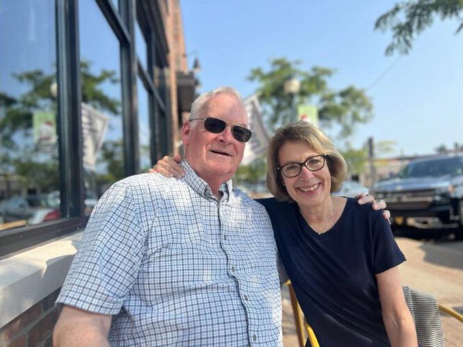 Jim Baumann and Michelle Cortright meet at Lake Charlevoix Coffee Company in Boyne City. They launched The Boyne Citizen earlier this month - a nonprofit digital newsletter.