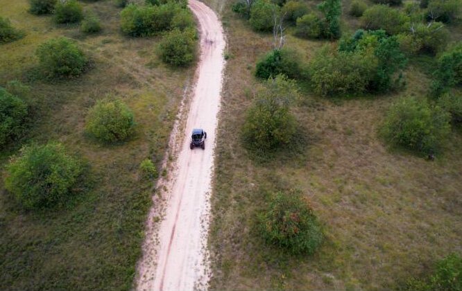 An aerial view of an ORV cruising along the ORV Scenic Ride.