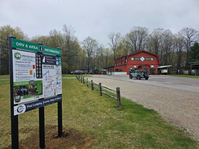 A kiosk at Coyote Crossing Resort, a restaurant stop along the ORV Scenic Ride.