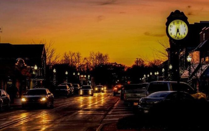 Downtown Dowagiac as the sun sets.