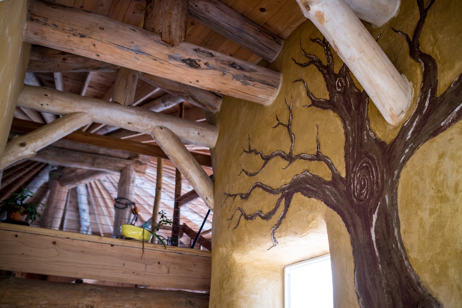 Decorative elements in the straw bale house at Solfed Farms