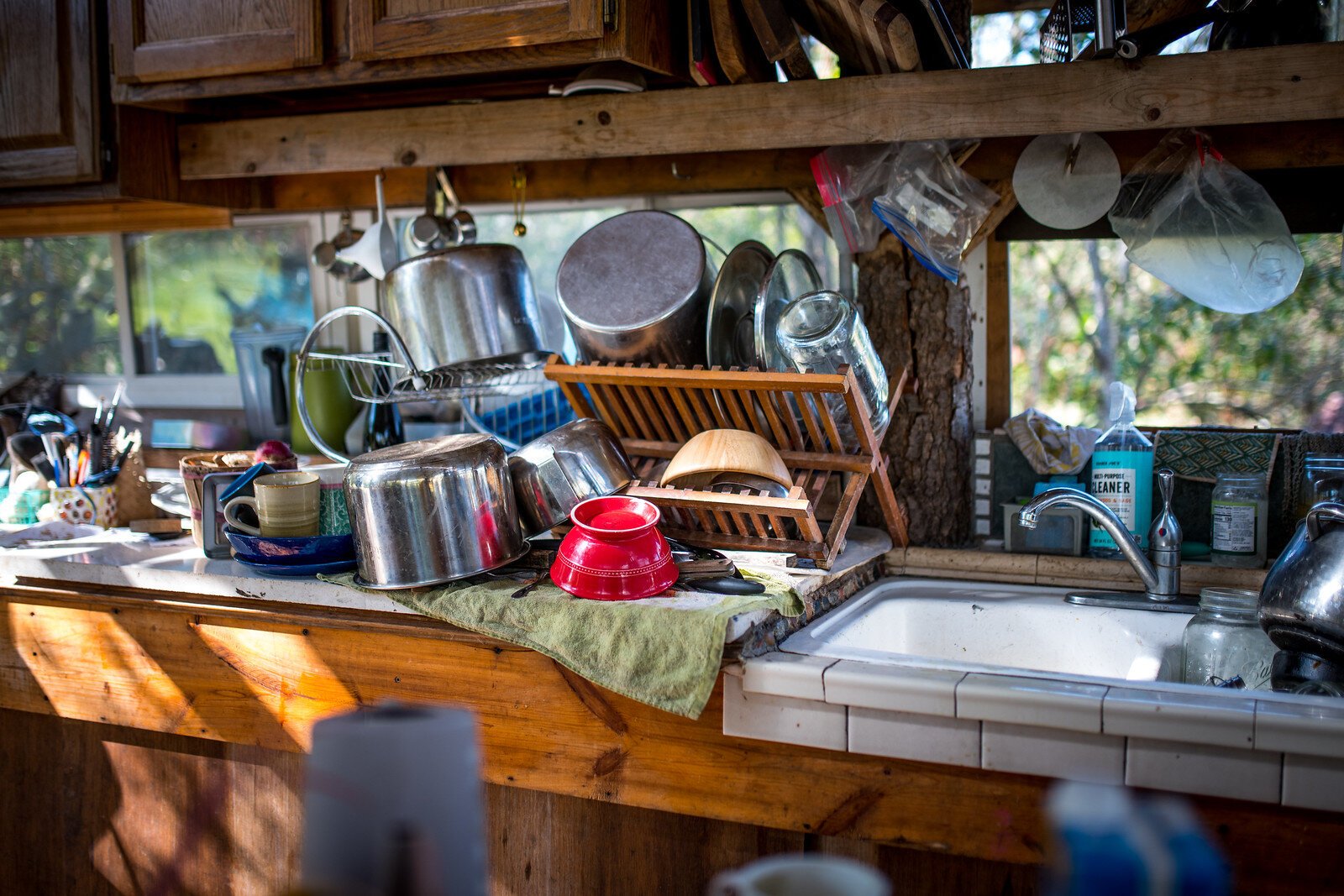 Before building their straw bale house, Touloupas and Pekarovic built this open-air kitchen as a test of the method. "This gets a ton of weather exposure," Touloupas says. "We've never had any issue with moisture or anything."