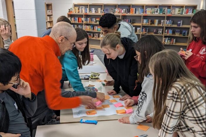 Students at Macatawa Bay take part in a visioning session for the community center. 