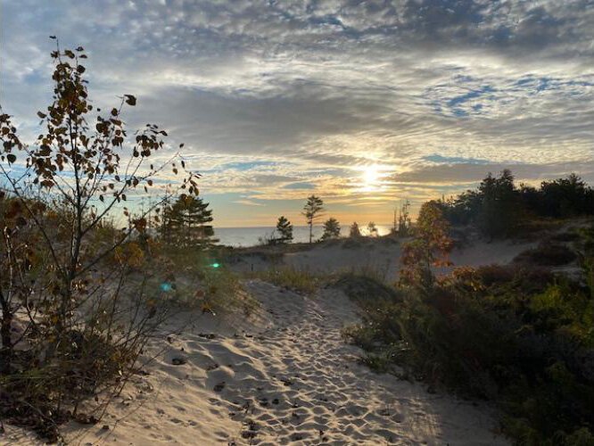 The sandy beach on Lake Huron is easily accessed by foot or bike path.