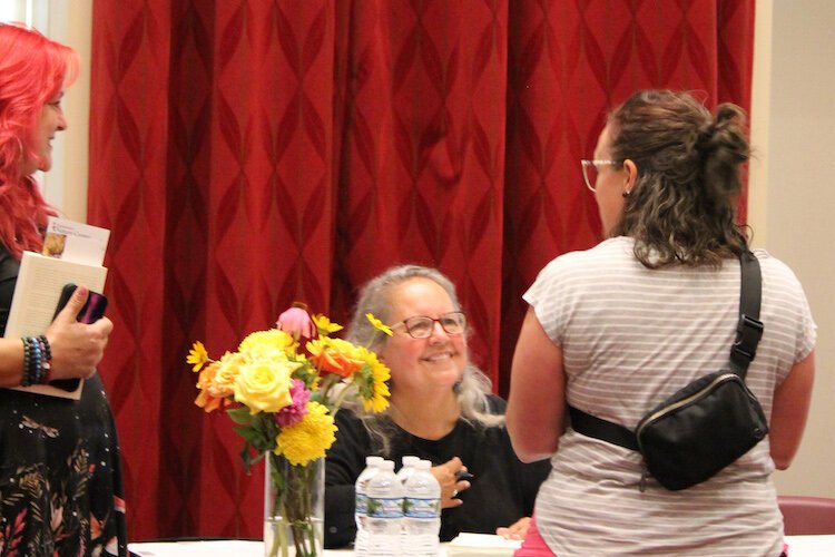 Robin Wall Kimmerer signing books at Chenery Auditorium