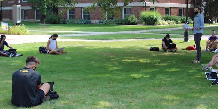 Some classes are outdoors to provide social distancing at Albion College.